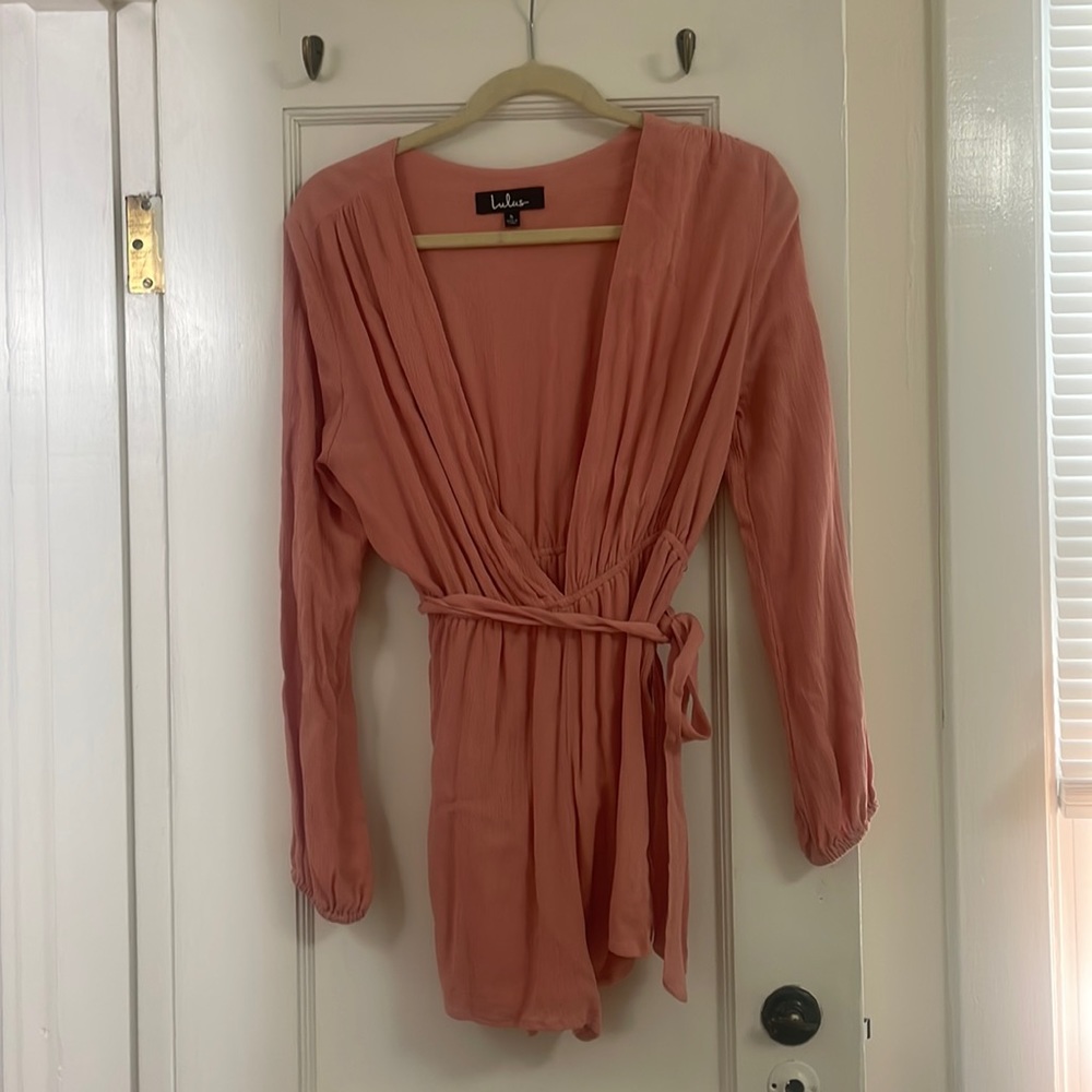 Lulu’s Pink Long Sleeved Deep V Romper